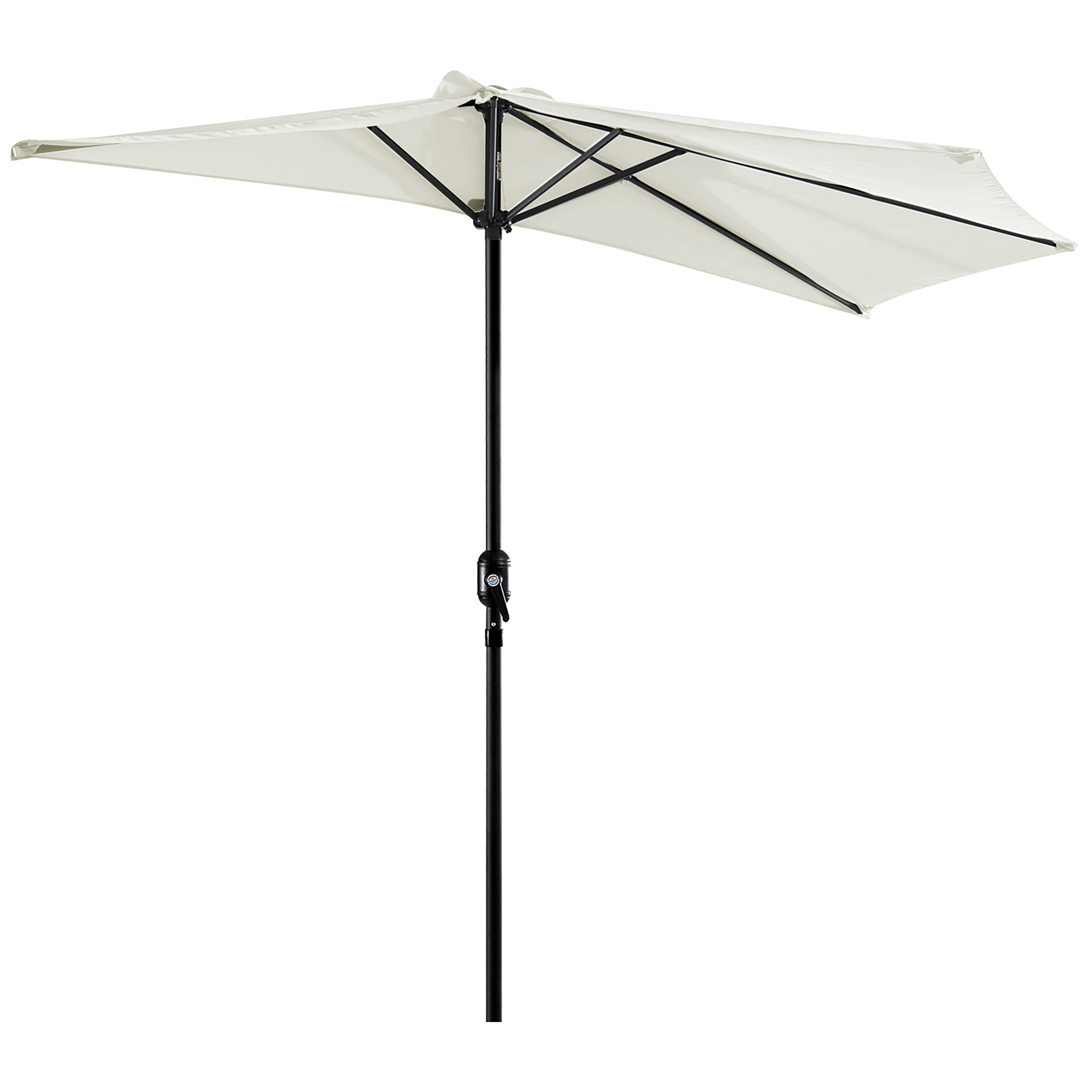 Guarda-sol Outsunny 269x138x236 cm para jardim, com manivela e formato semicircular, ideal para terraços, pátios e piscinas ao ar livre, na cor creme.