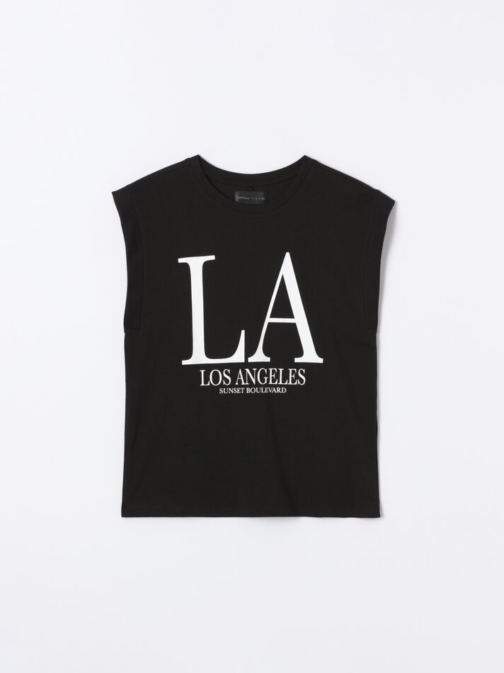 Blusa sem mangas com estampa - Preta