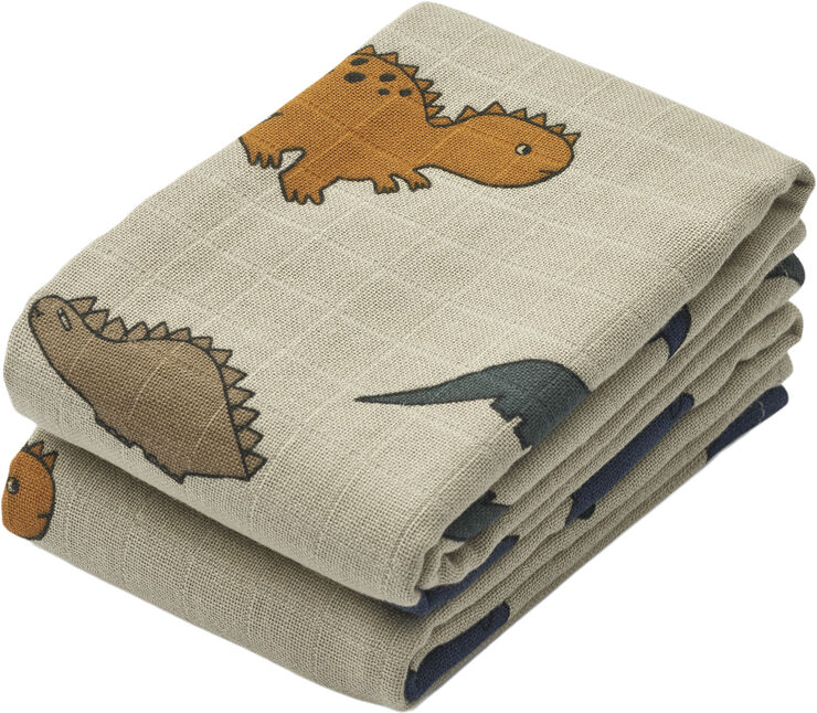 Liewood Lewis Muslin Cloth 2-Pack Dinosaurs / mist