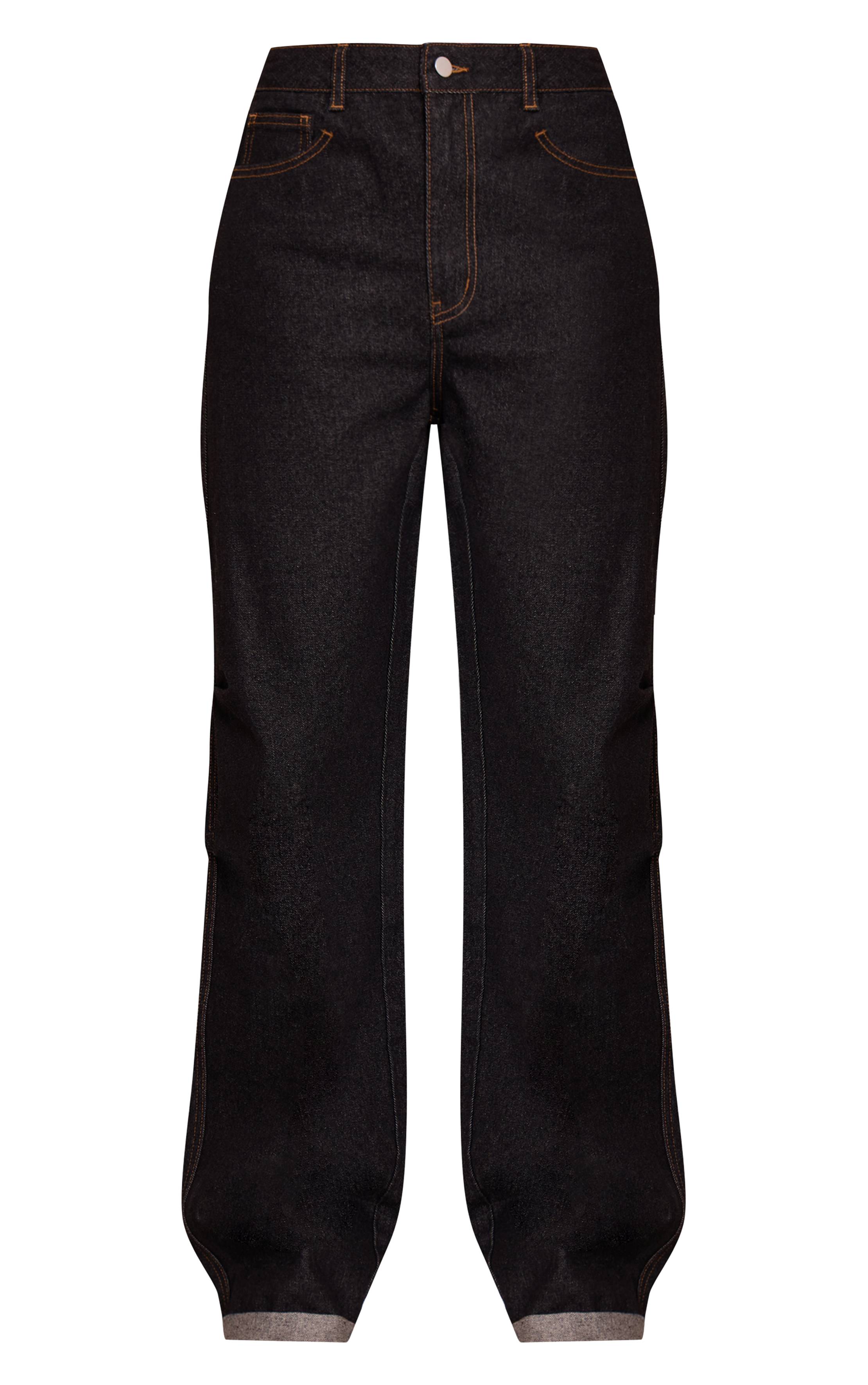 Noir Délavé Jean Tall Taille Haute Style Barrel Avec Ourlet Retroussé
