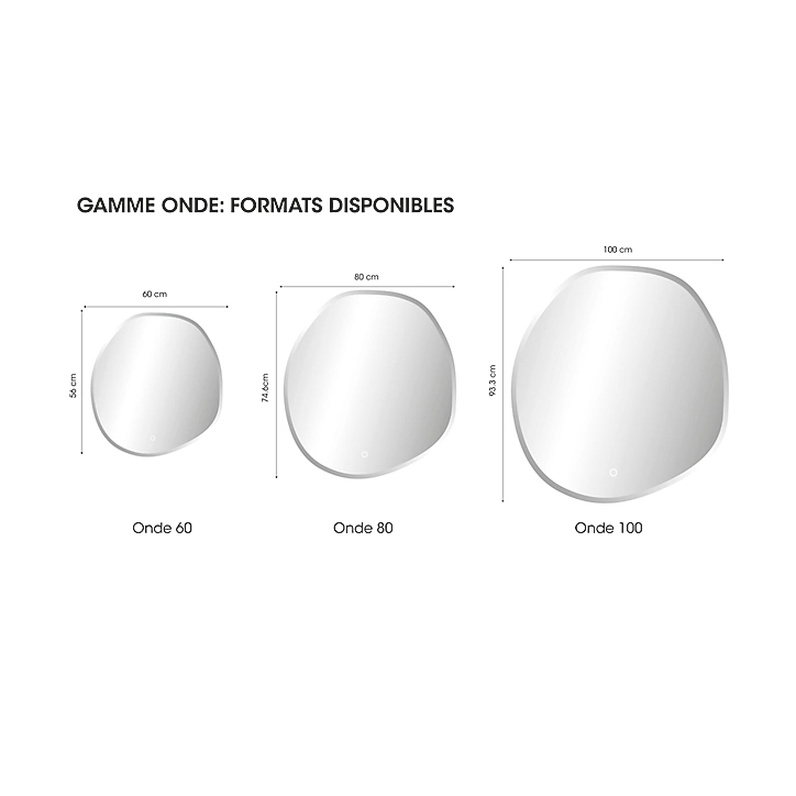 Miroir de salle de bains lumineux LED rond Ø80 cm, argenté, MPGlass Onde