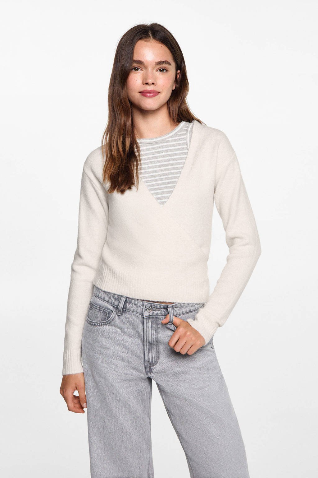 MANGO TEEN fijngebreid vest lichtbeige