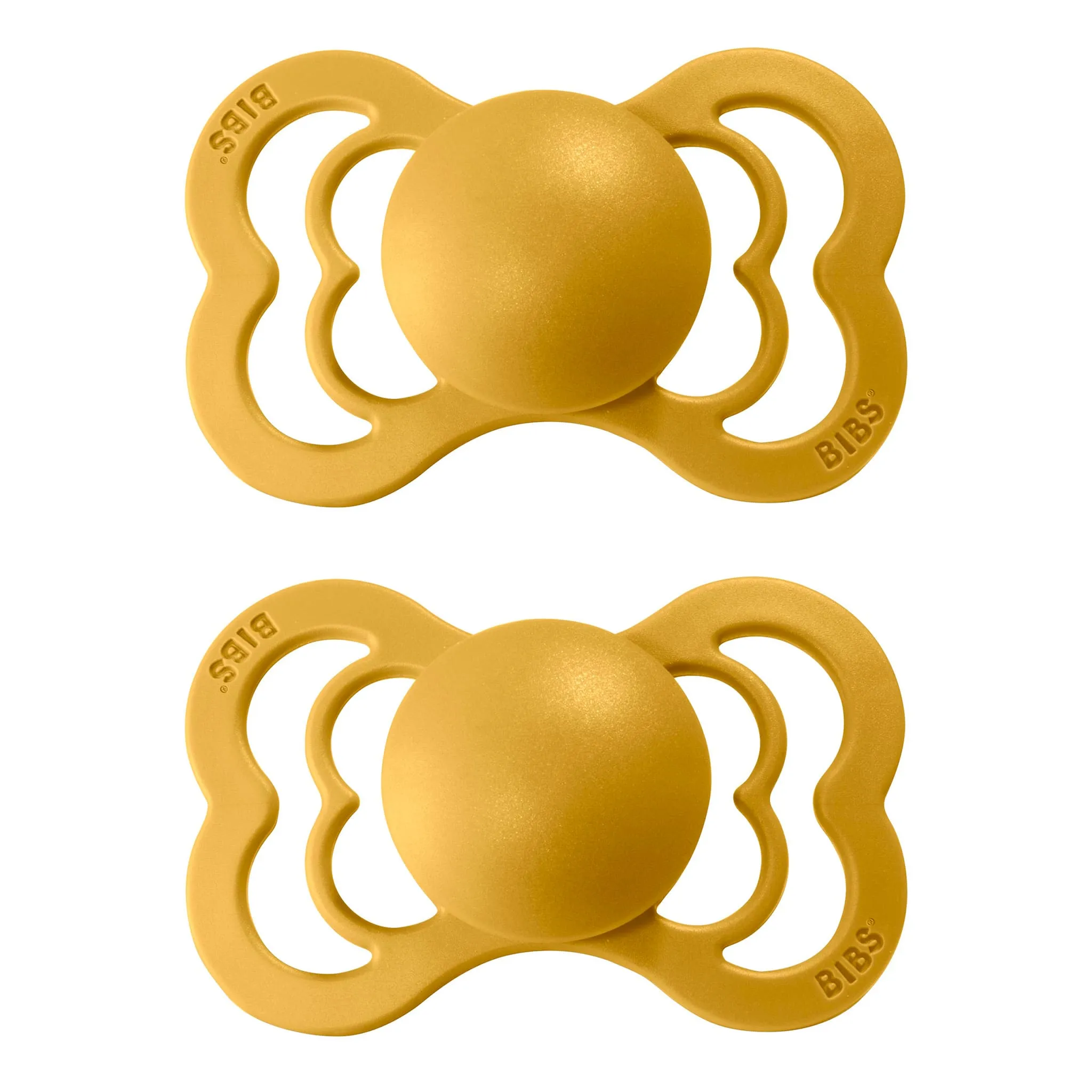 Bibs Suce Symétrique Supreme Silicone 6-18mois Paquet de 2 - Moutarde (Grandeur 2)