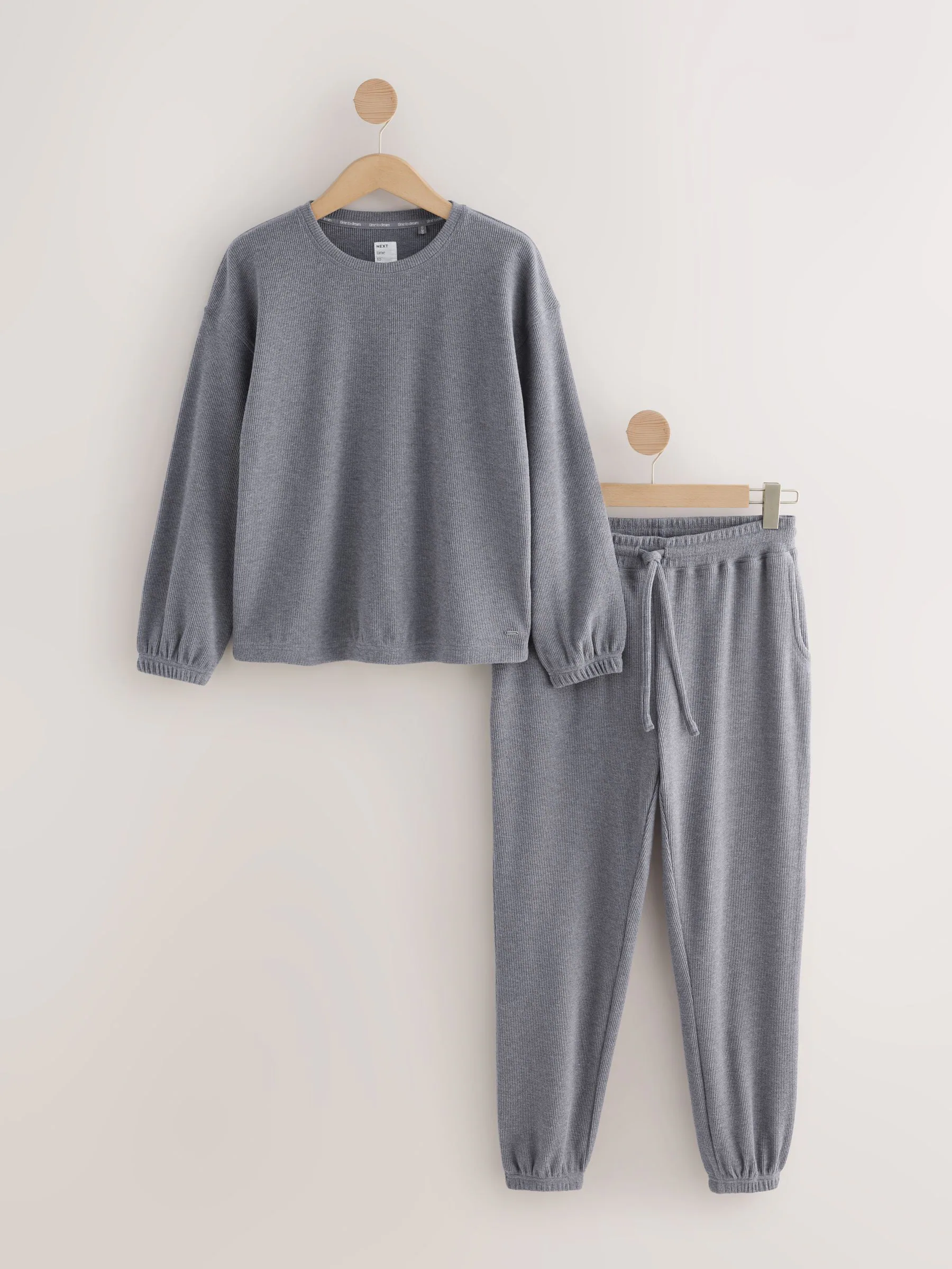 Leisteen grijs - Gezellige pyjama met wafeldessin en lange mouwen