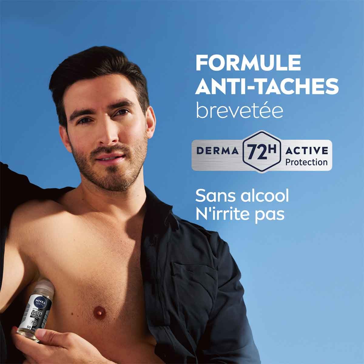 Déodorant bille anti-transpirant anti-traces blanches 72 h - Black & White - Homme - 50 ml