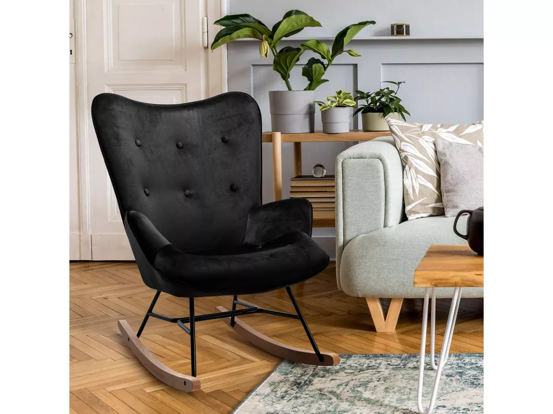 Chaise à bascule - Velours & Métal - Noir - Sanka
