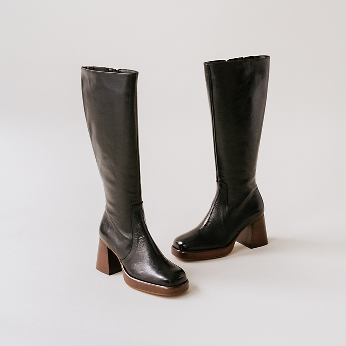 Bottes à plateformes  en cuir vielli noir taille mollet M