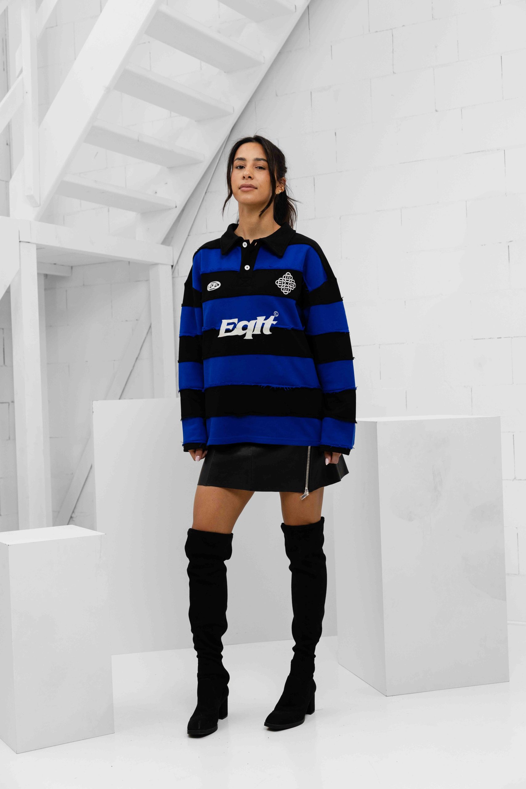 Equalité Stripe Jersey Polo Dames Zwart/Blauw