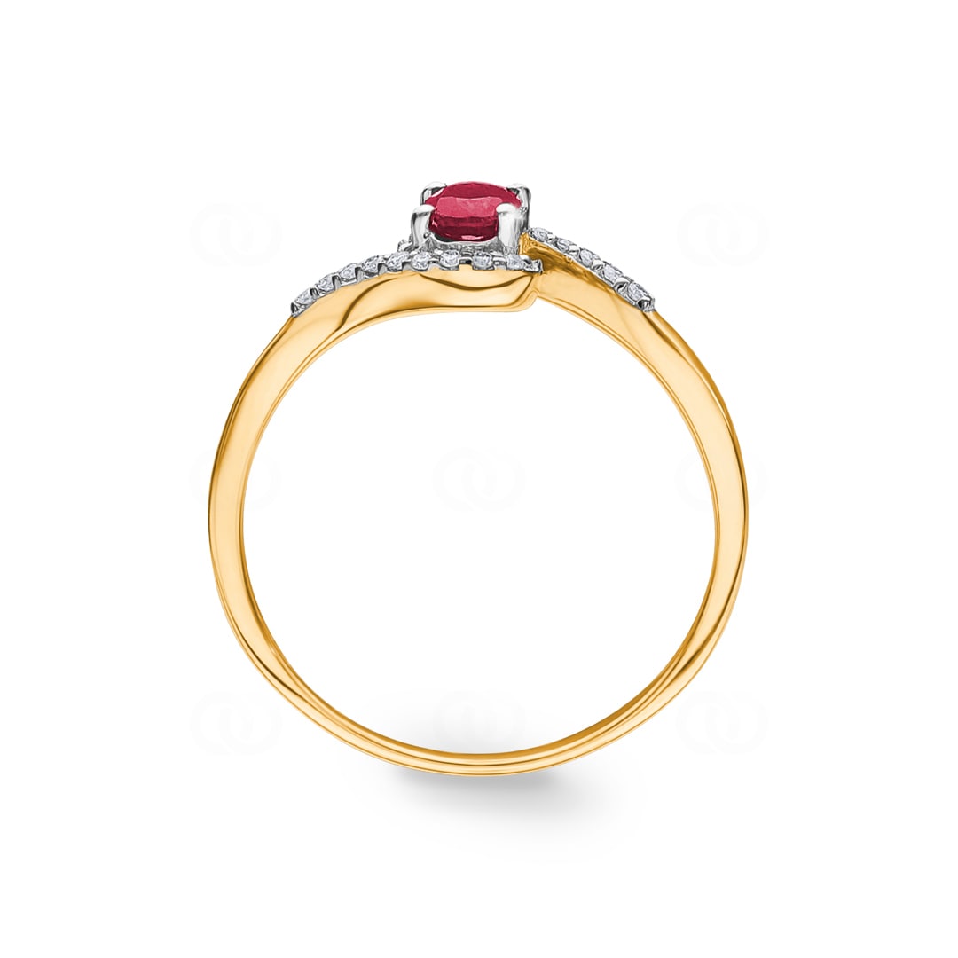 Damenring 750/18 K Gelbgold mit Rubin oval und Diamanten 0.07 ct H/si