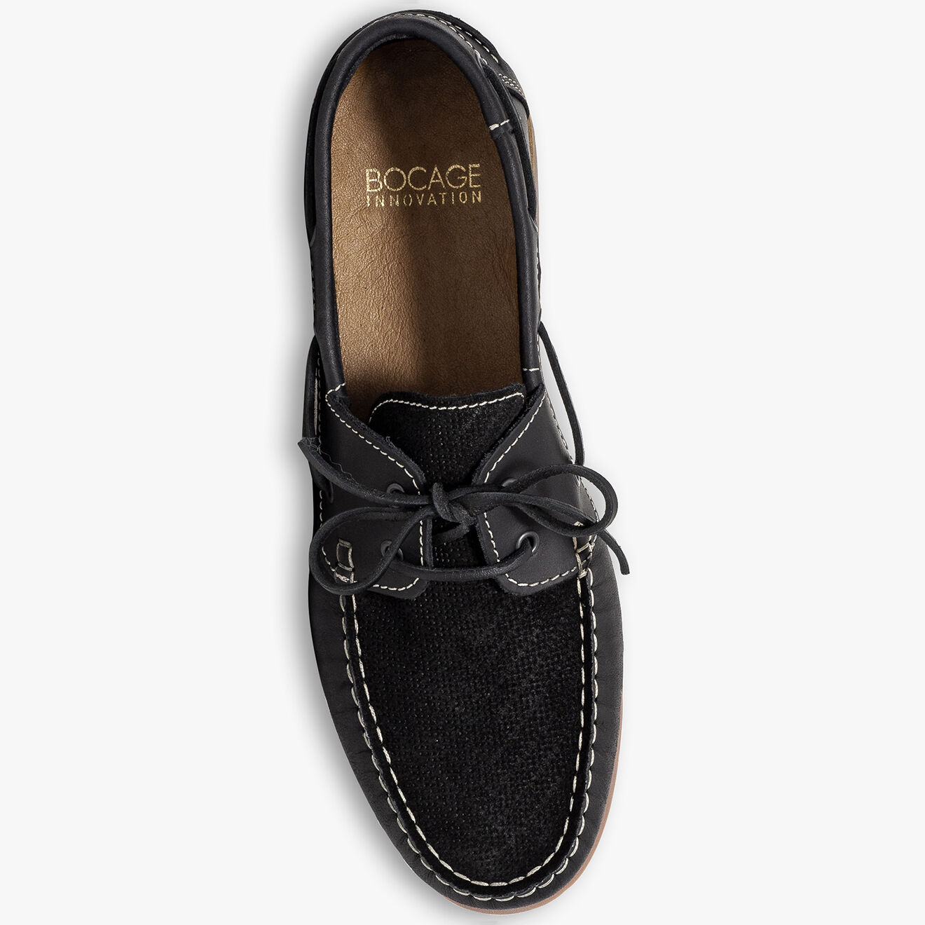 Bocage Chaussures Bateau en Cuir et Velours de Cuir Donato noires