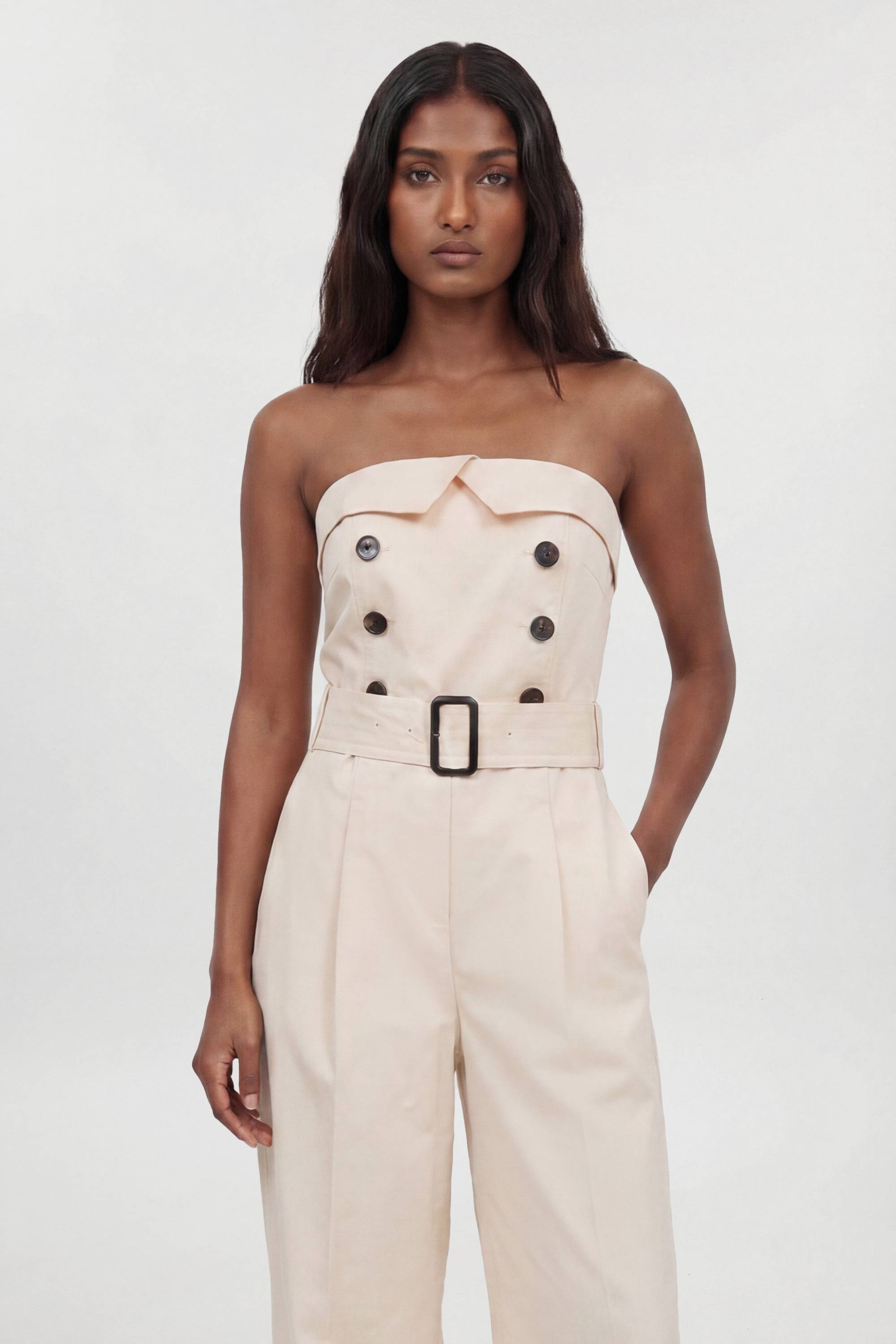 KarenMillen Combinaison-pantalon Bandeau En Coton Façon Trench Cintrée