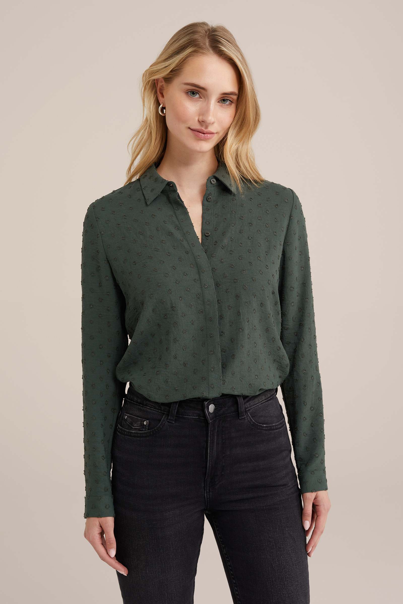 blouse met structuur WE Fashion Donkergroen