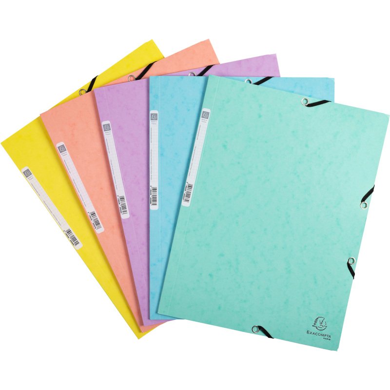 Chemise à élastique 3 rabats carton Aquarel Exacompta 24 x 32 dos 2.5 cm couleurs assorties