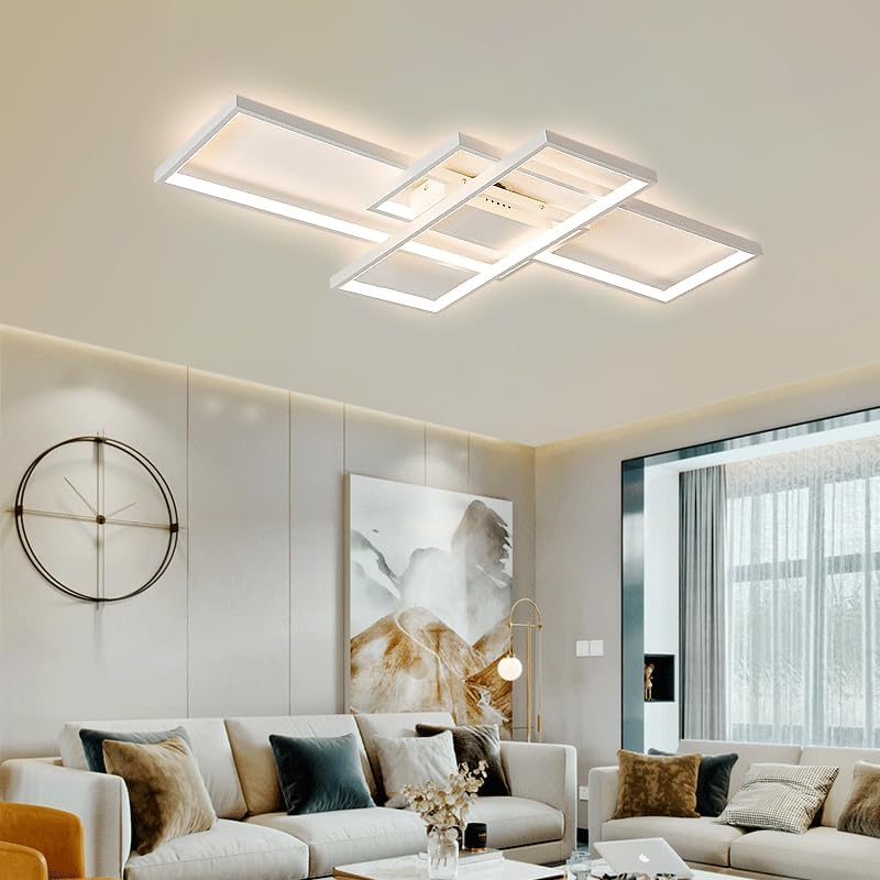 LED Deckenleuchte Modern Deckenlampe mit Fernbedienung Weiß (140x80x9cm), Dimmbar Wohnzimmerlampe, Geometrisch Schlafzimmerlampe, Groß Deckenbeleuchtung für Wohnzimmer Schlafzimmer Büro
