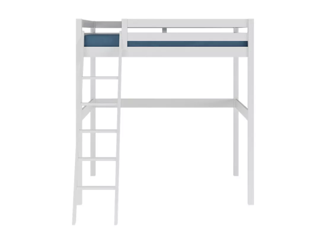 Lit mezzanine 2 places 140x190 cm bois massif blanc AARON