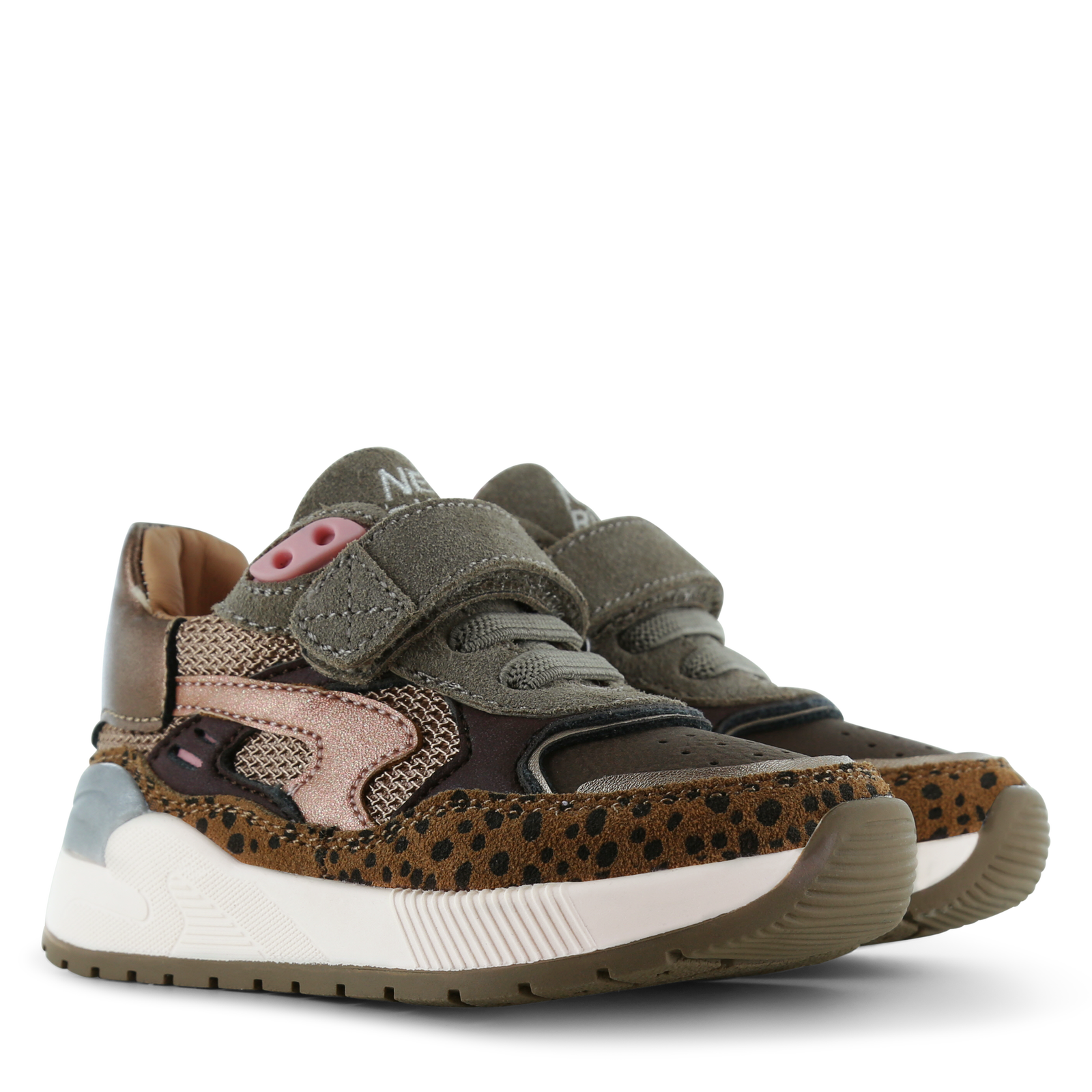 Shoesme metallic bronzen sneaker met dotjes Mesh, Metallic, Microfiber nubu