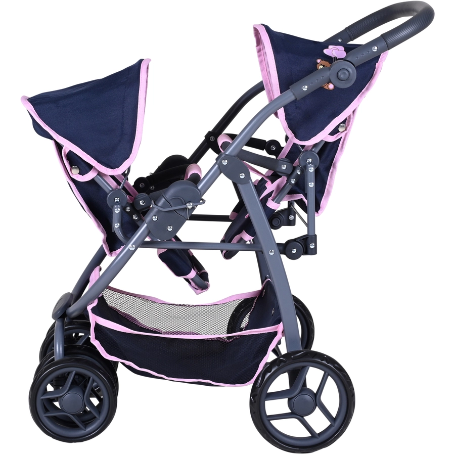 knorr toys® Zwillingspuppenwagen Milo - Navy pink bear blau