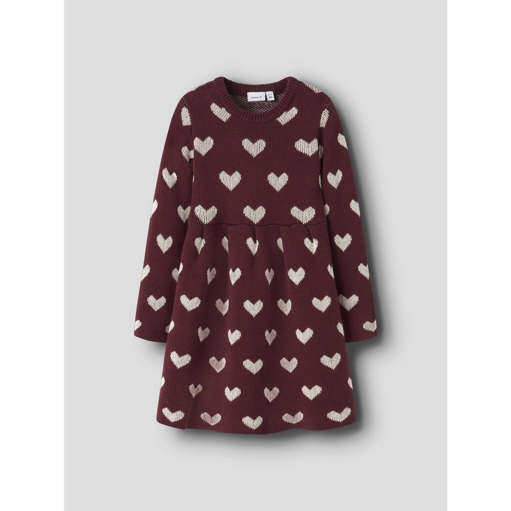 Køb Name It Burgundy Peyote Heart Nmfoana Ls Strik Kjole