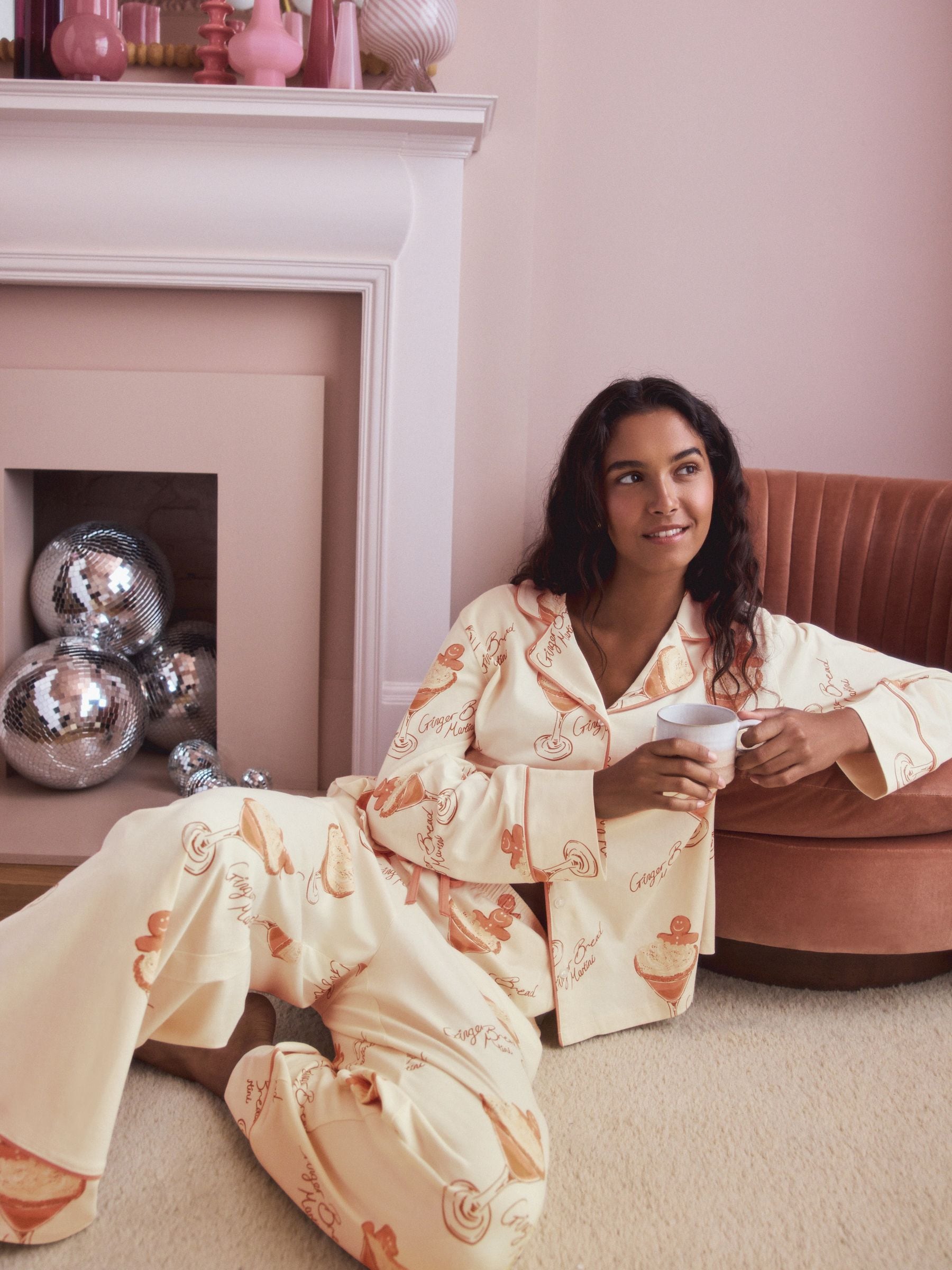Ecru peperkoek - Pyjama met knopen en jerseystof