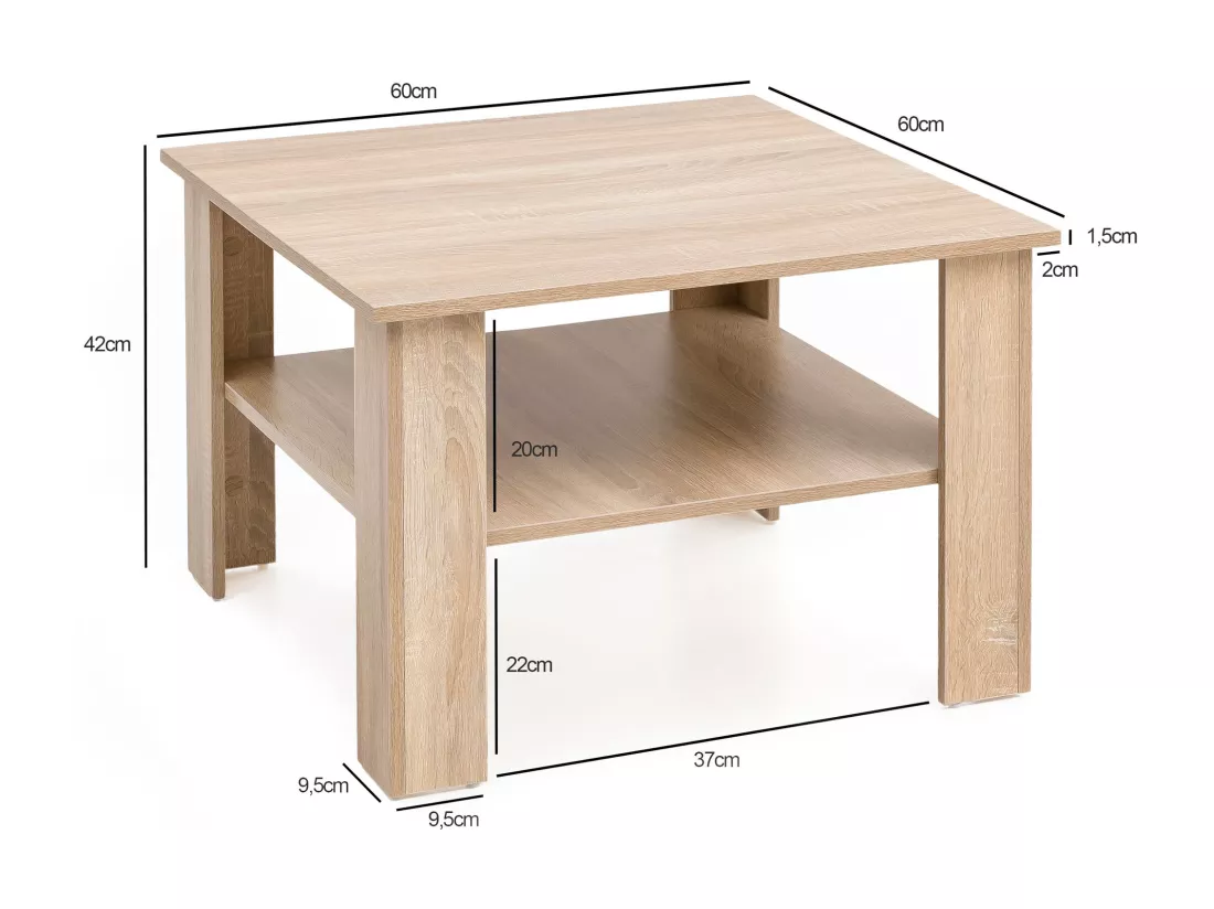 Table basse de WL5.833 Chêne Sonoma 60x42x60 cm Table en bois design avec étagère | Table Basse Table Basse | Table basse table de salon | Table basse avec espace de rangement