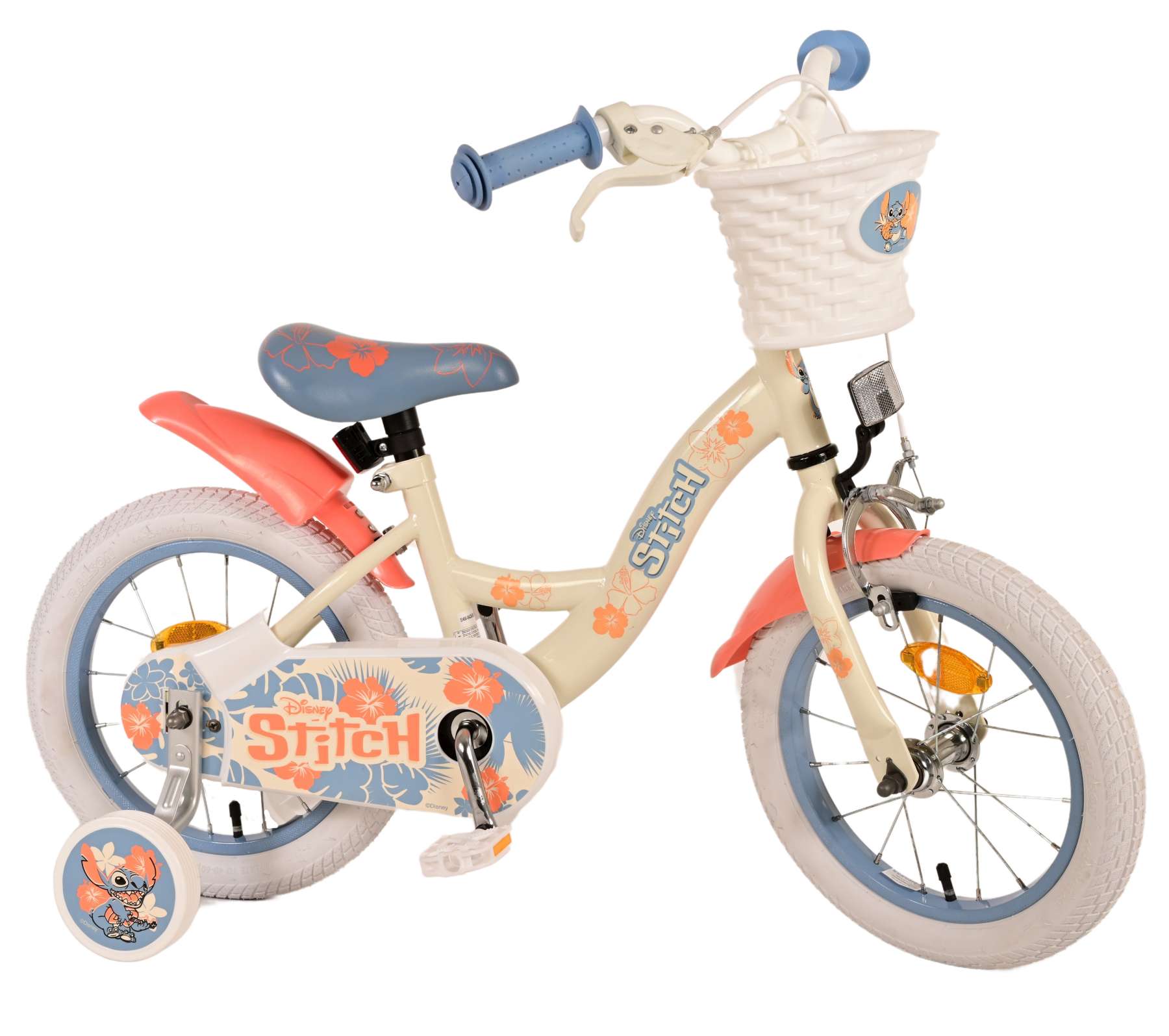 Kinderfahrrad Disney Stitch für Mädchen 14 Zoll Kinderrad Cremefarbend