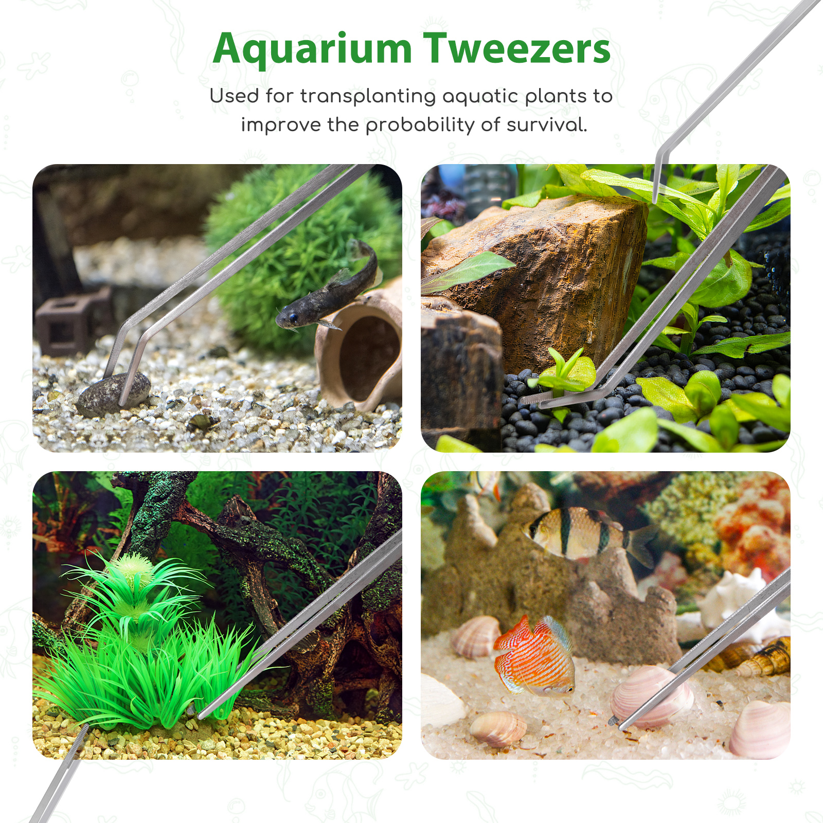 Conjunto de ferramentas para aquário Nobleza 4 em 1, acessórios de limpeza em aço inoxidável para aquário - Conjunto de ferramentas para paisagismo com espátula, alicate, tesoura, pinça e bolsas de armazenamento.