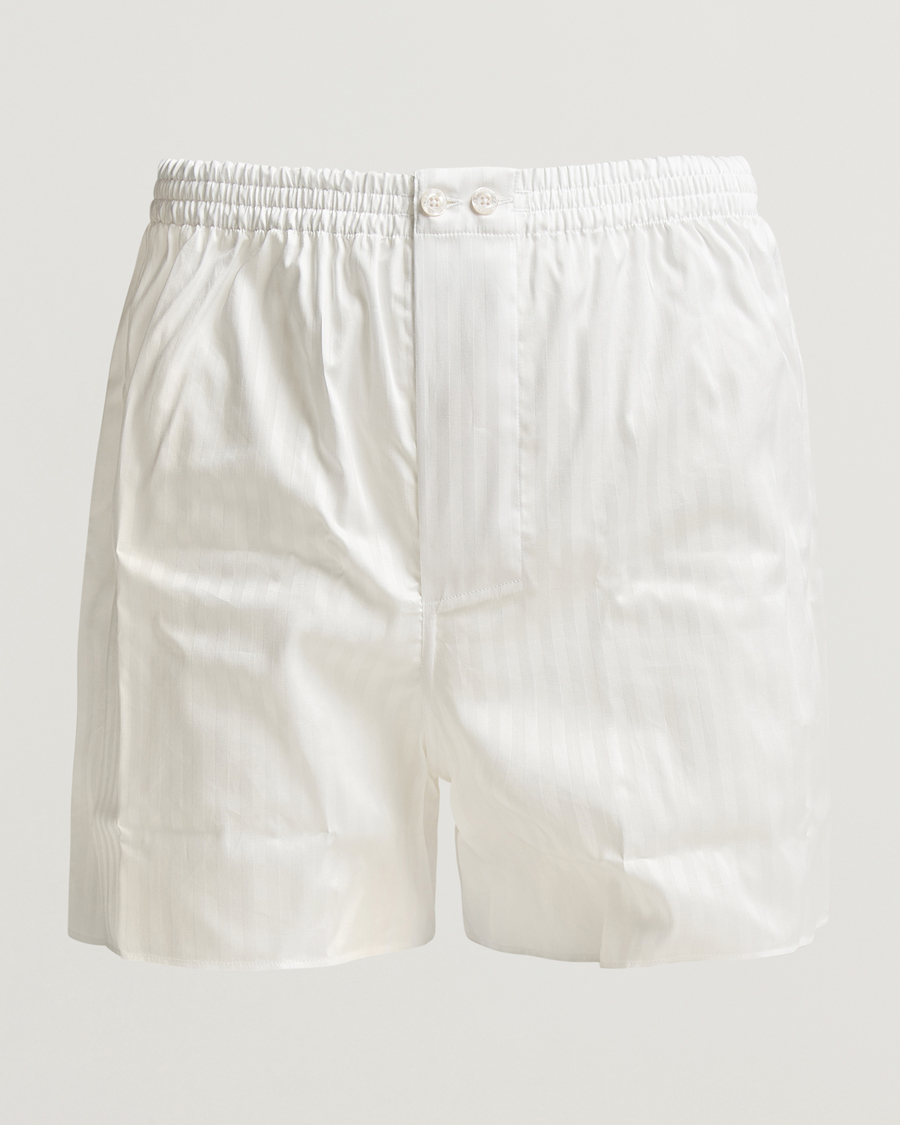 Zimmerli of Switzerland Mercerized Cotton Boxer Shorts White Stripes