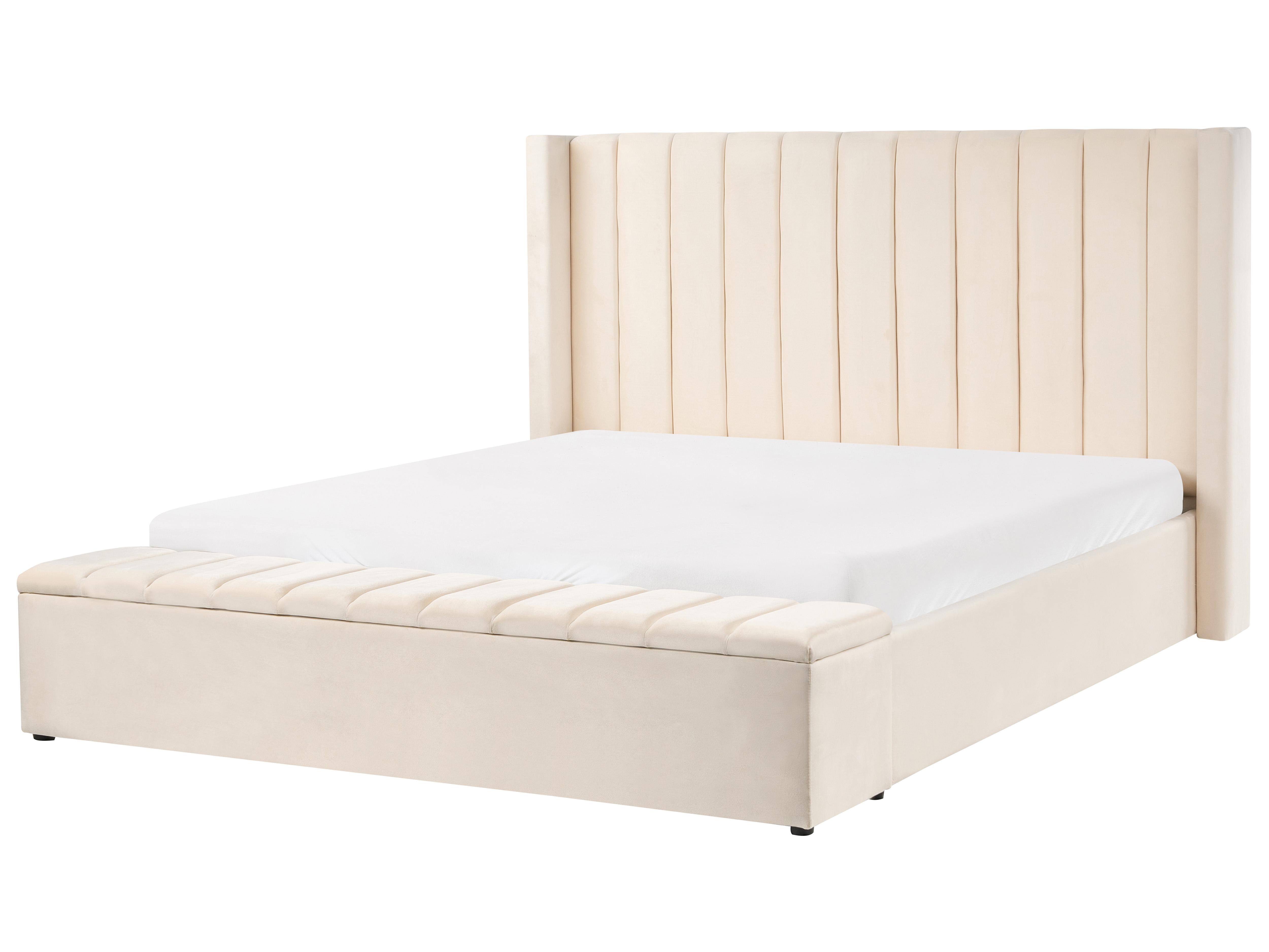 Bed met opbergbankje Fluweel NOYERS 180 x 200 cm Gebroken wit