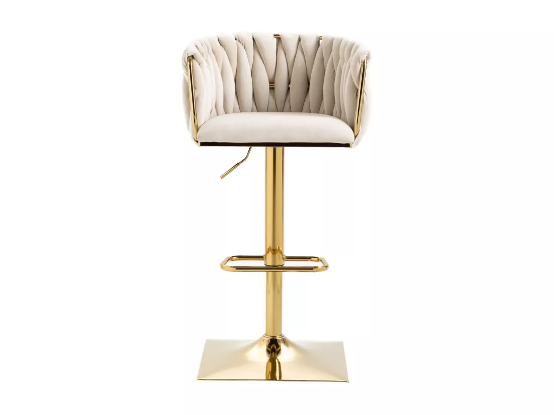Lot de 2 tabourets de bar, pivotante, réglable en hauteur avec dossier et repose-pieds, pied en metal, 53x51x83-105cm, beige