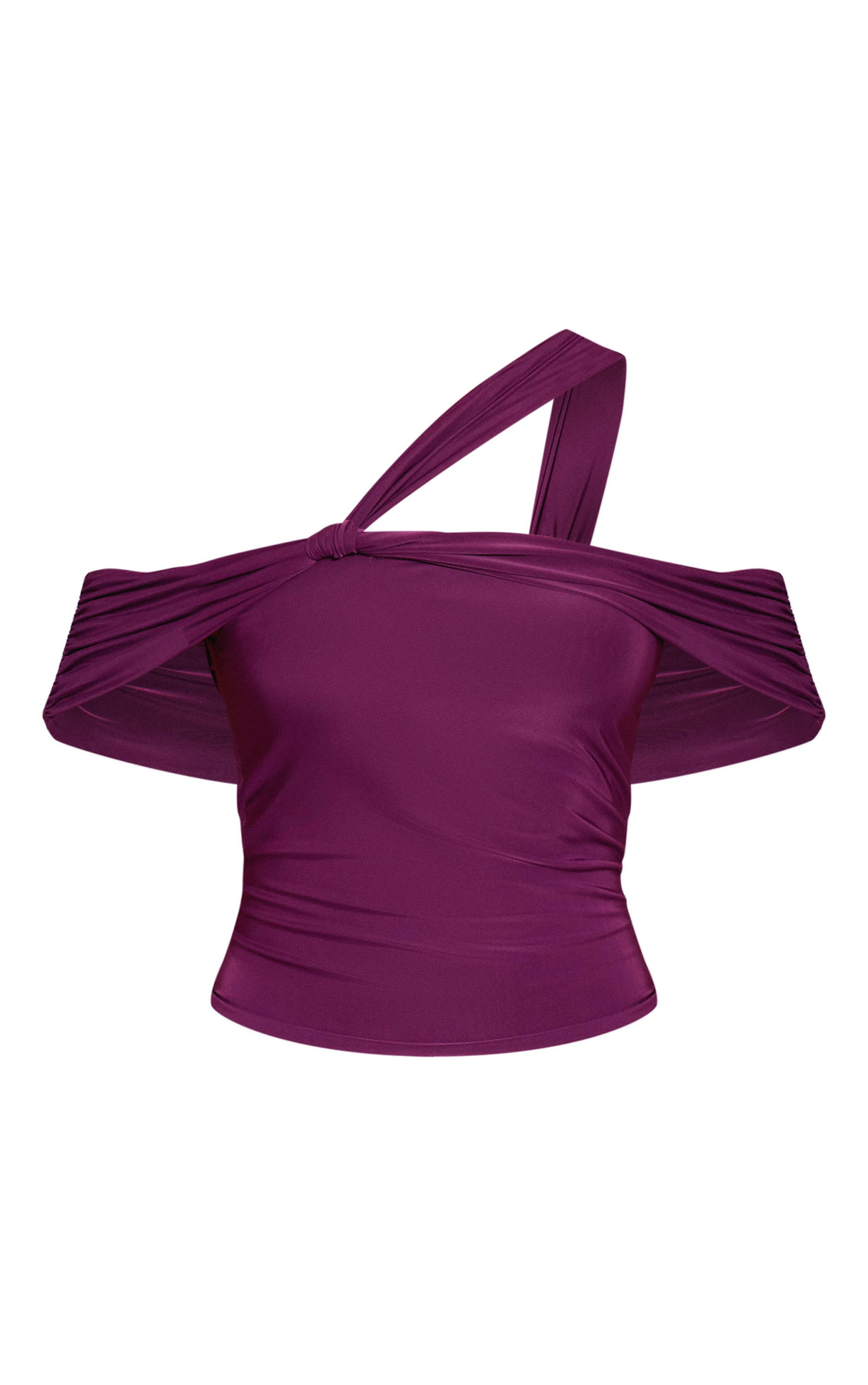 Prune Haut À Détail De Manche Abstraite En Tissu Slinky Double Couche
