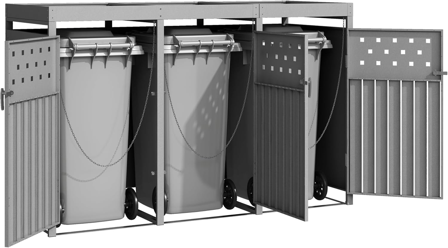 ESTEXO Mülltonnenbox Mülltonnenverkleidung mit Pflanzdach Aufbewahrungsbox Müllbox Edelstahl RAL 9007 (3 Türen)