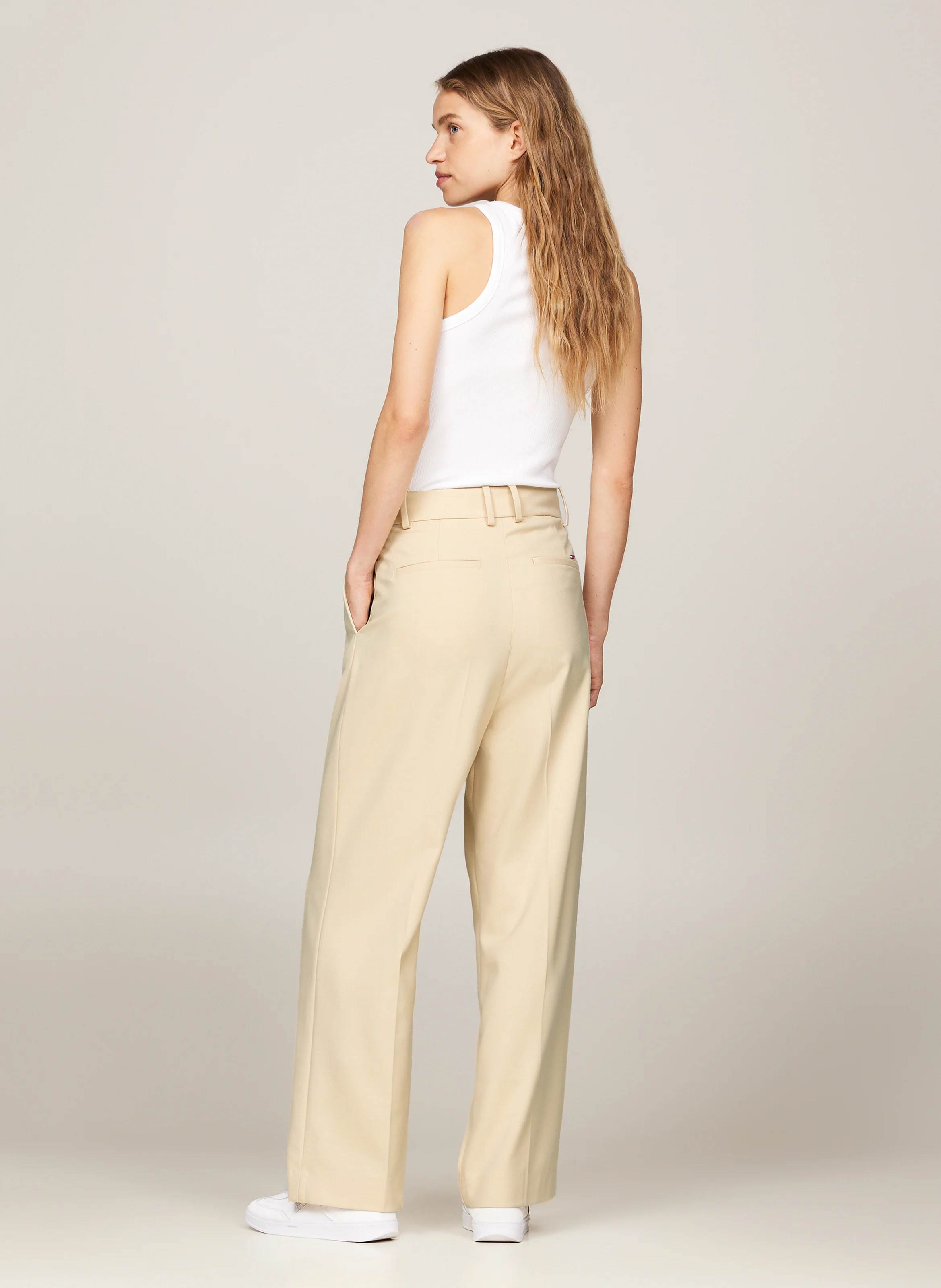 Pantalon large en polyester recyclé mélangé | Beige