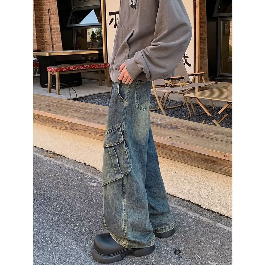 Kenning - Low Waist Washed Wide Leg Cargo Jeans