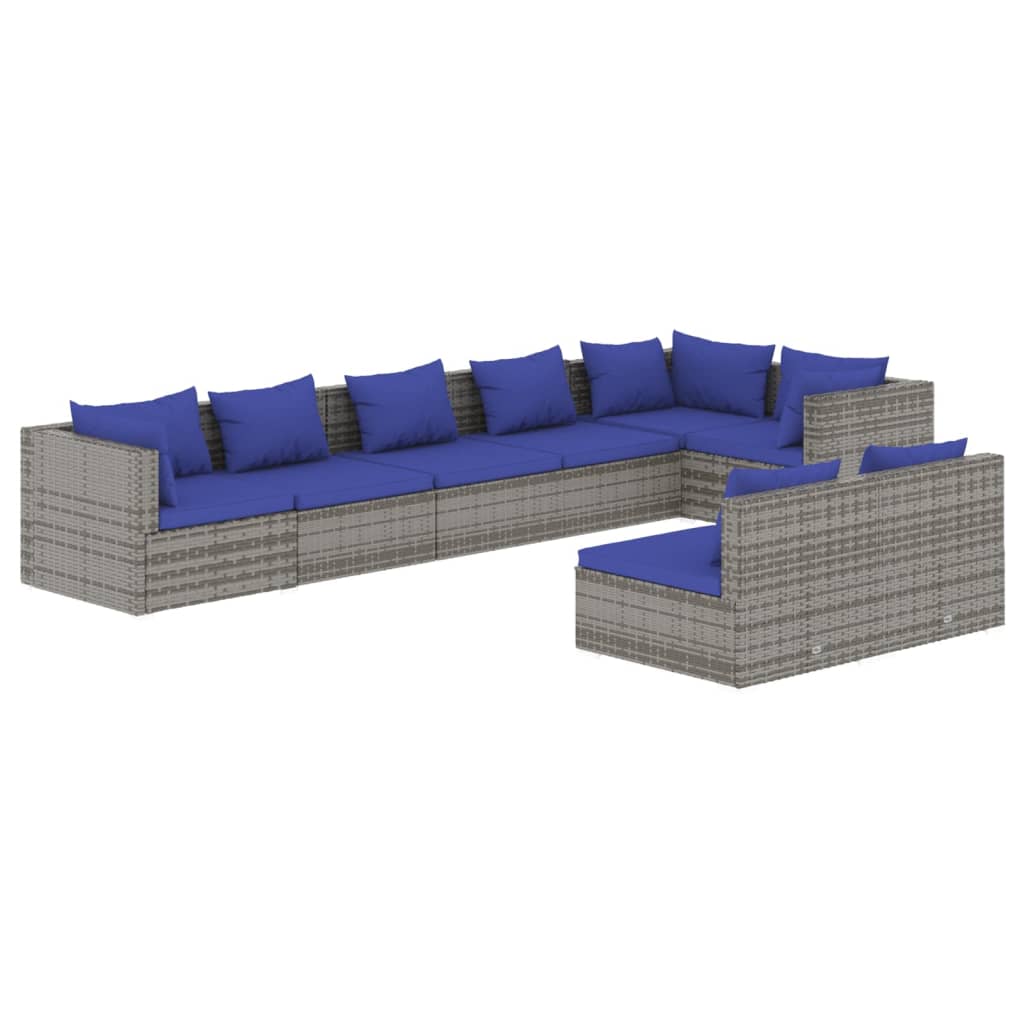 Salon de jardin meuble d'extérieur ensemble de mobilier 8 pièces avec coussins gris résine tressée