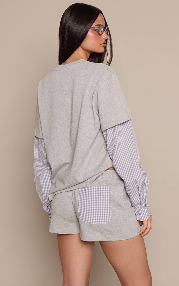 Gris Short En Jersey De Coton À Détail De Poche À Carreaux