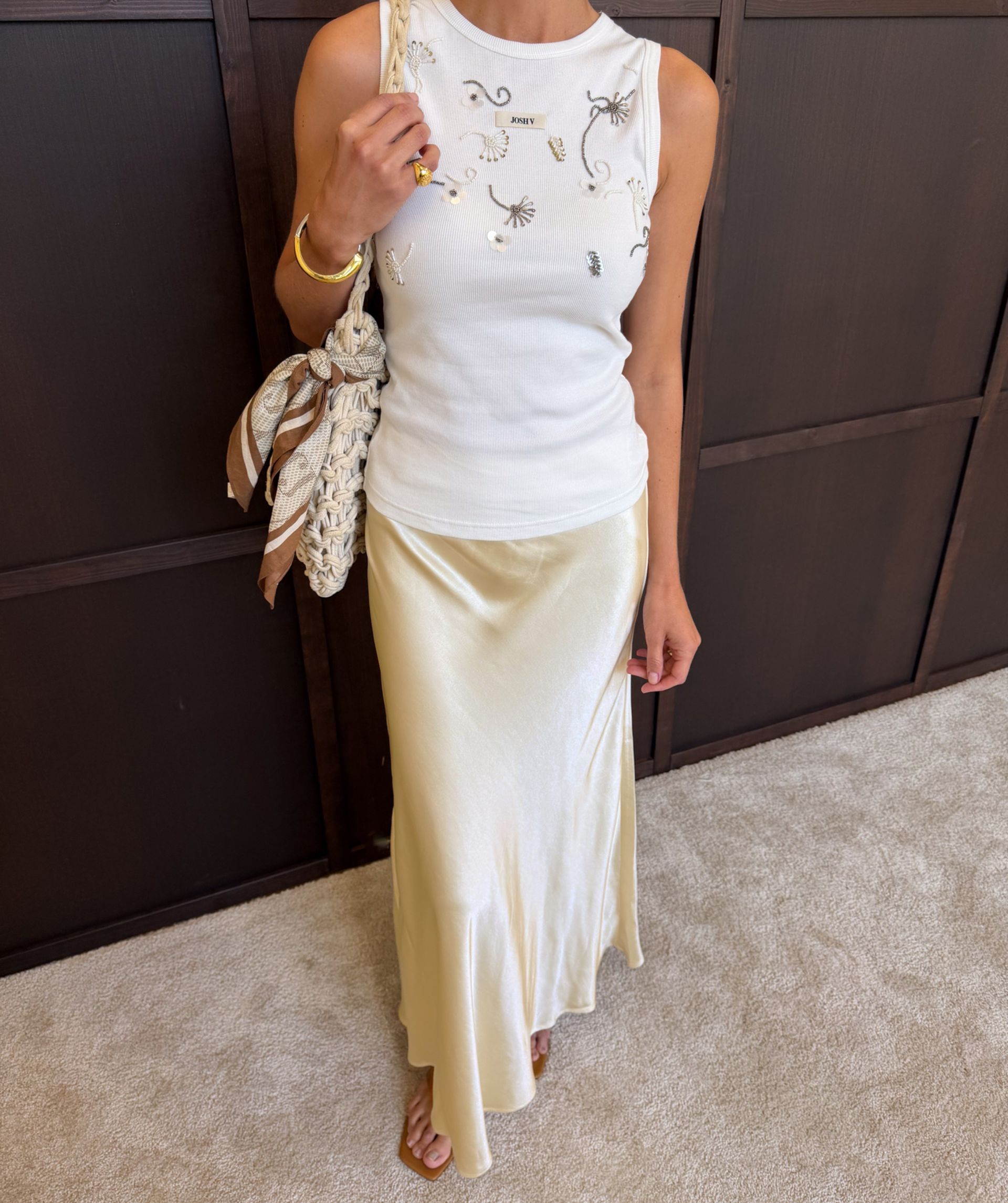 JV-COSETTE high waisted maxi rok in satijn look - light yellow