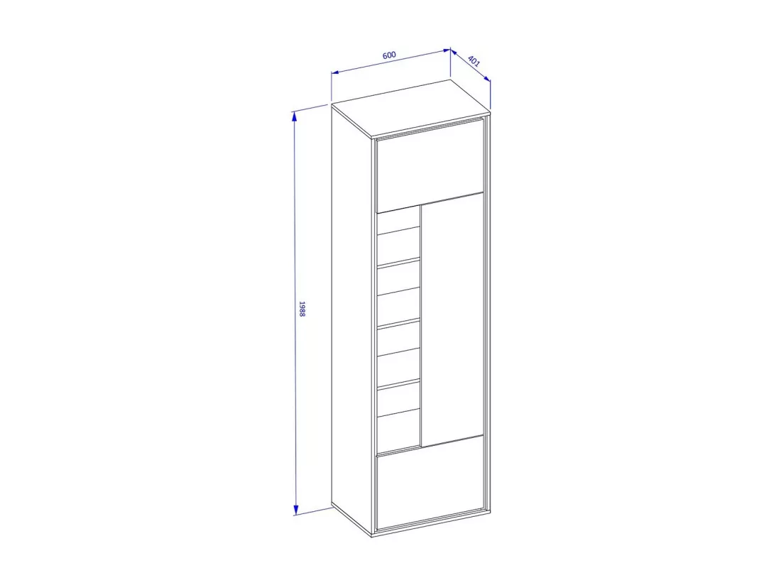 Vitrine haute design avec 1 porte, 1 tiroir et 4 niches apparentes collection SILVA coloris chêne et gris