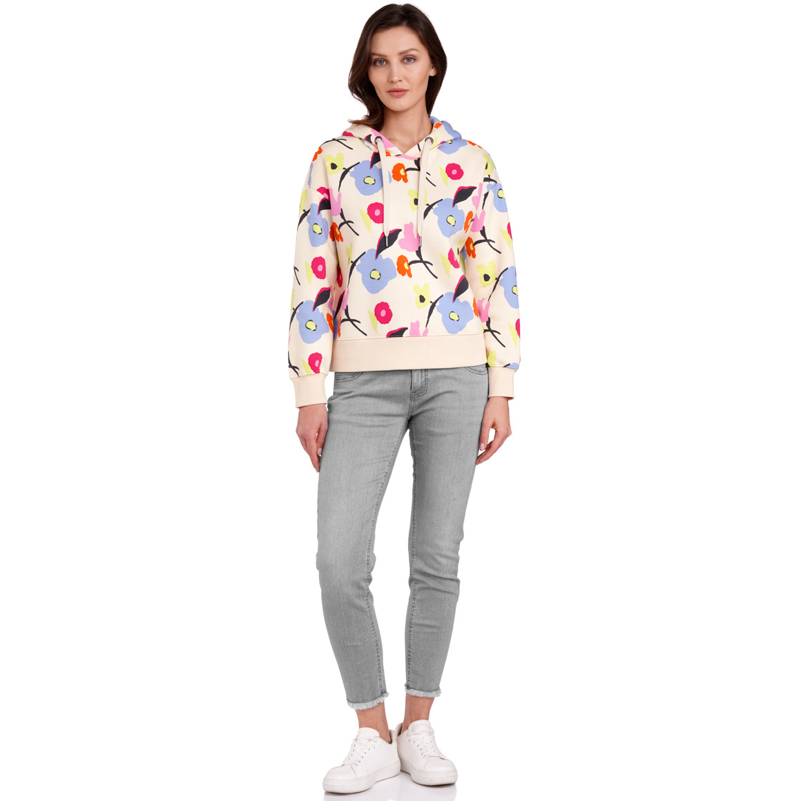 Gina Benotti Damen Hoodie im Blumen-Dessin bunt