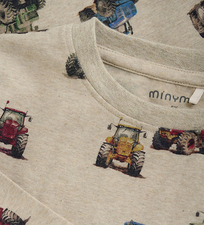 Minymo Bluse - Beige Melange m. Traktoren