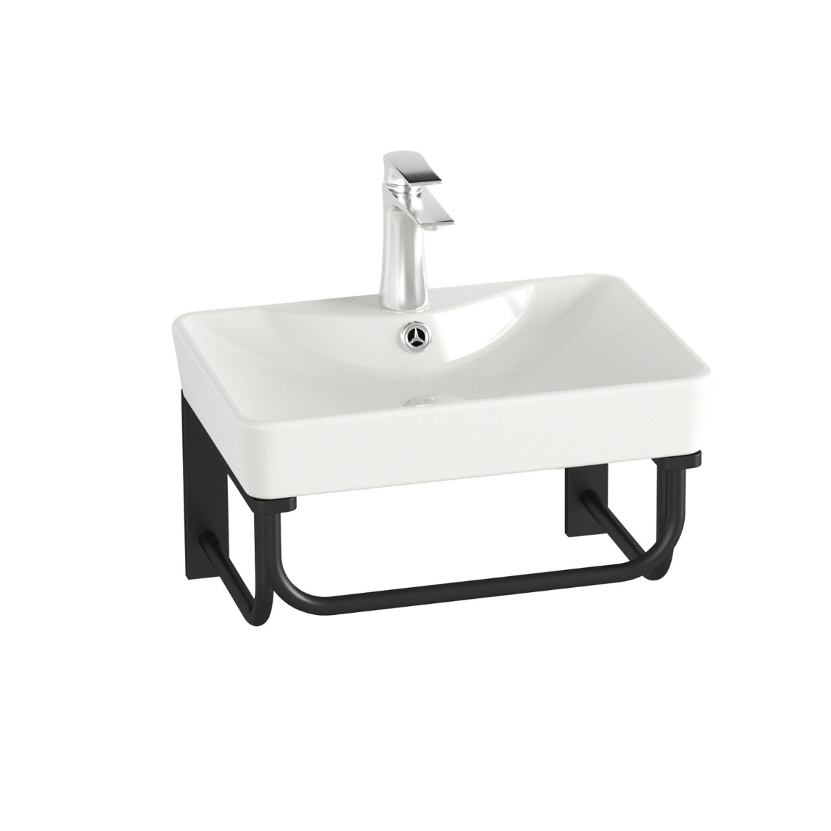 Badstuber Delta witte wastafelset 41x29x70cm met spiegel en zwart plankje
