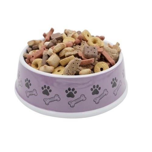 Comedouro e bebedouro AIME em melamina antiderrapante roxa para cães de grande porte.