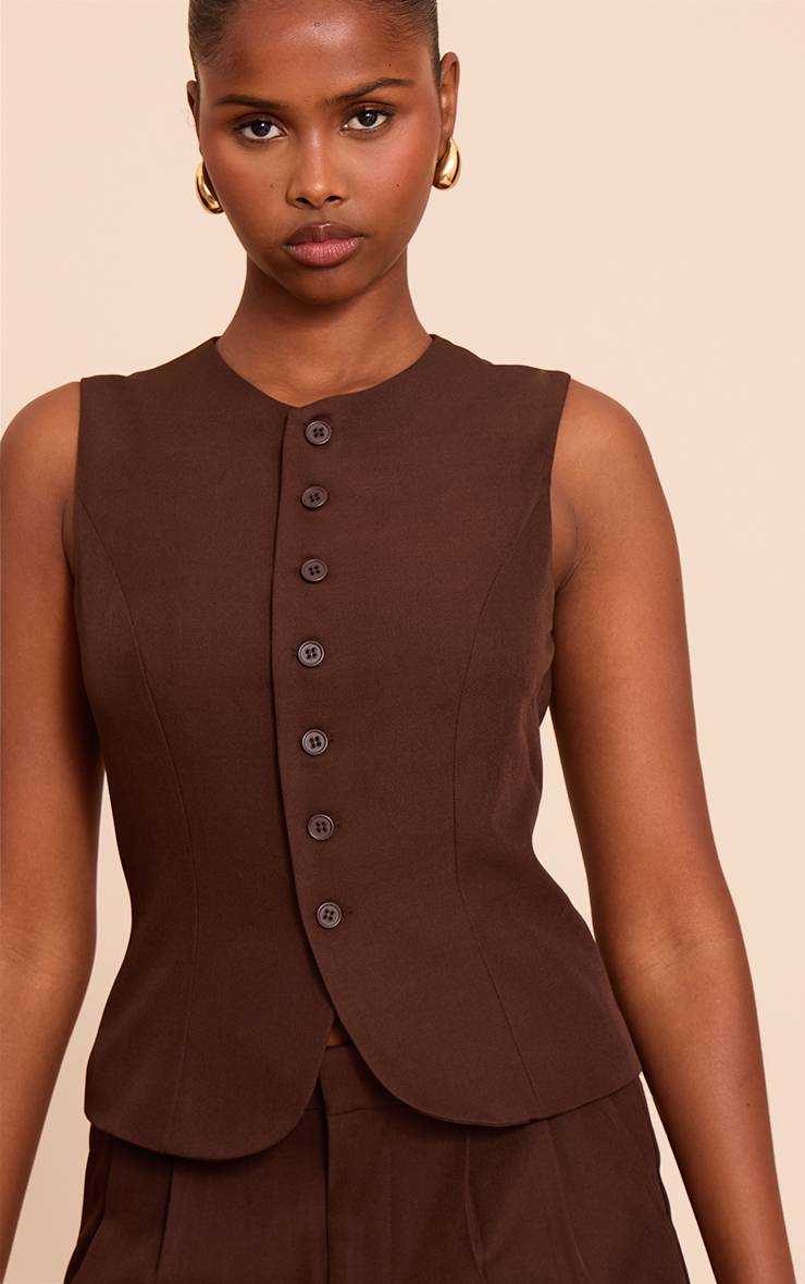 Chocolat Gilet Ajusté En Tissu Tissé