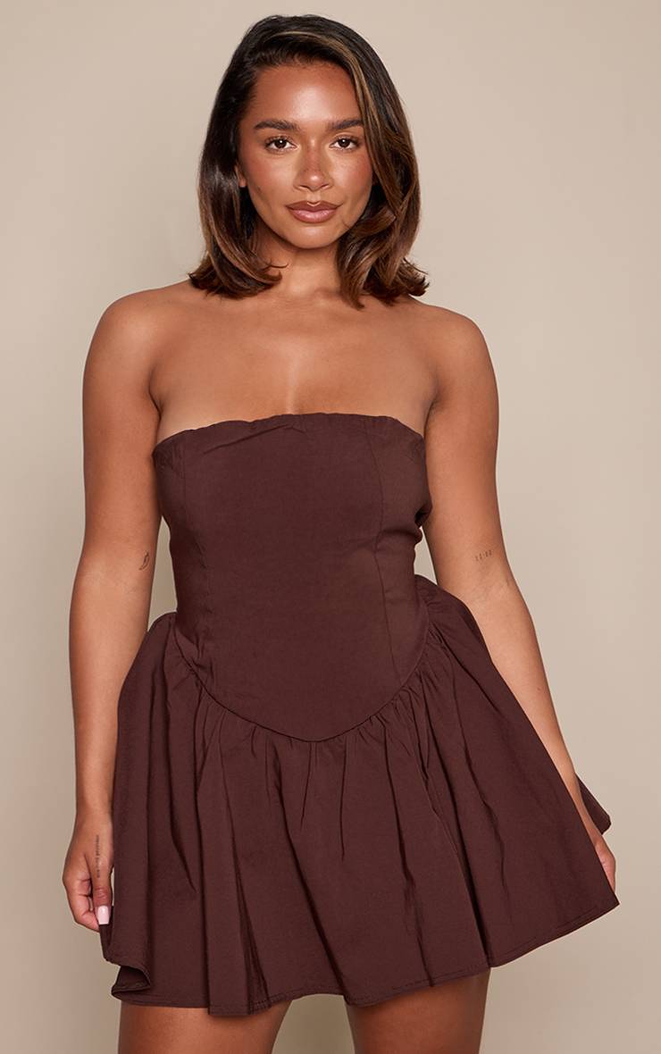 Chocolat Robe Patineuse Mini Cintrée En Tissu Extensible Shape