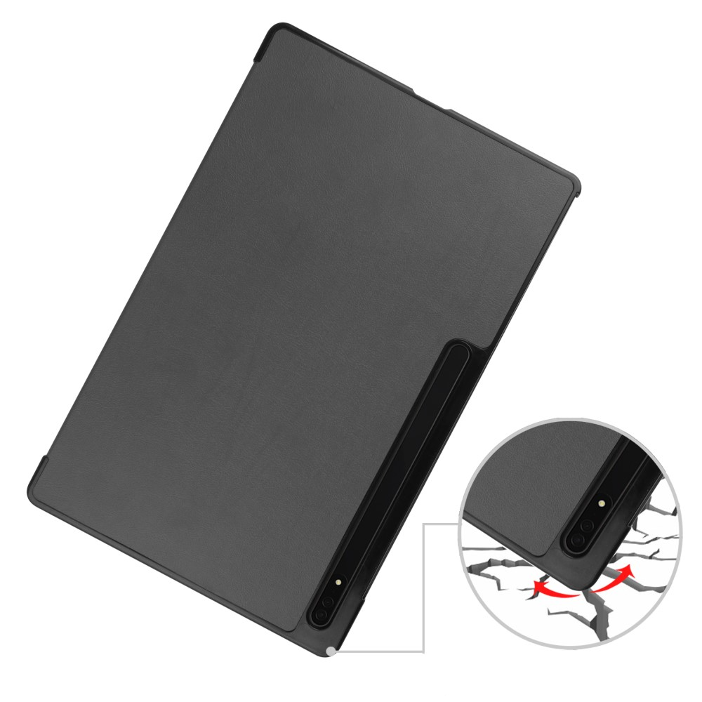 Samsung Galaxy Tab S10 Ultra Flipcase Hülle Ledertasche mit Aufstellfunktion Litchi Look   S-Pen Halterung - Grau