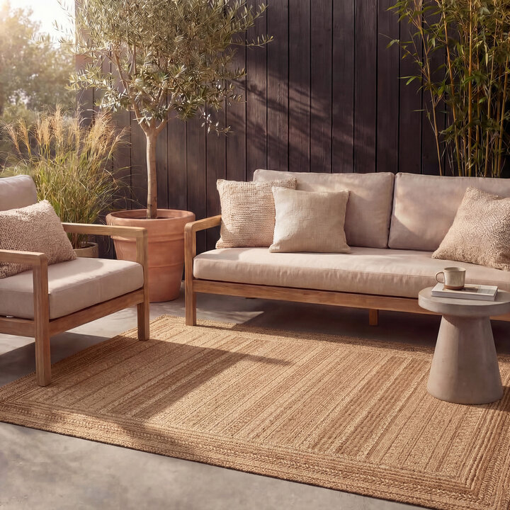 Jute buitenkleed - Mavi Stripes Creme/Bruin