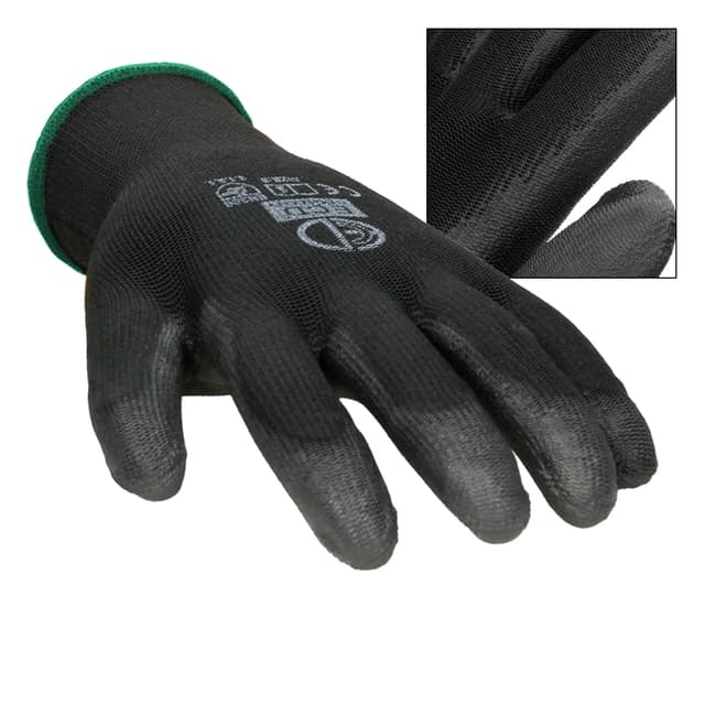 ECD Germany 24 par PU arbejdshandsker, størrelse 11-XXL, Farve Sort, mekanik