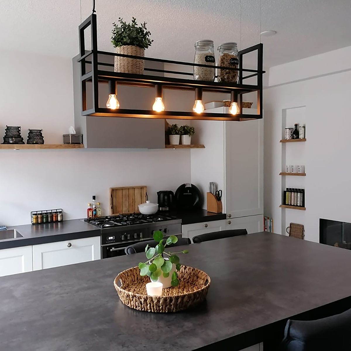 Smart hanglamp zwart met rek incl. 4 Wifi A60 - Cage Rack