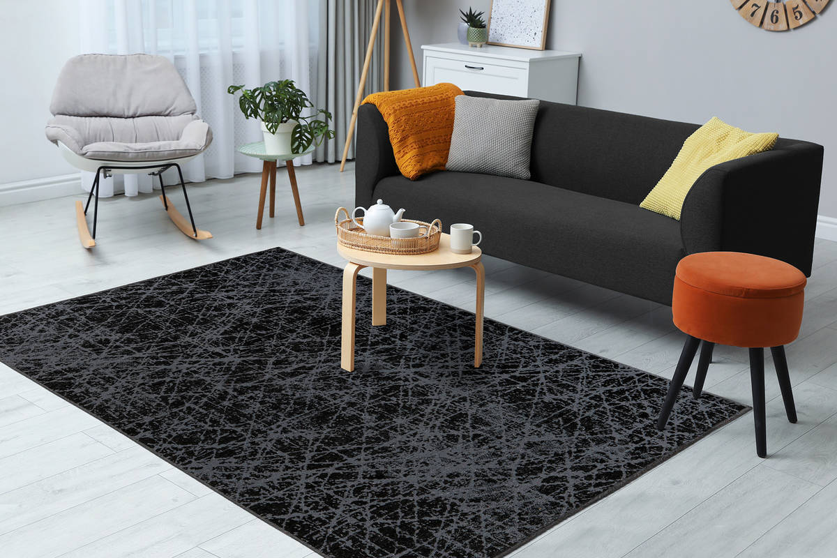 Flachgewebeteppich KALEVI 200 - grau - mit 3D-Struktur - 80x150 cm