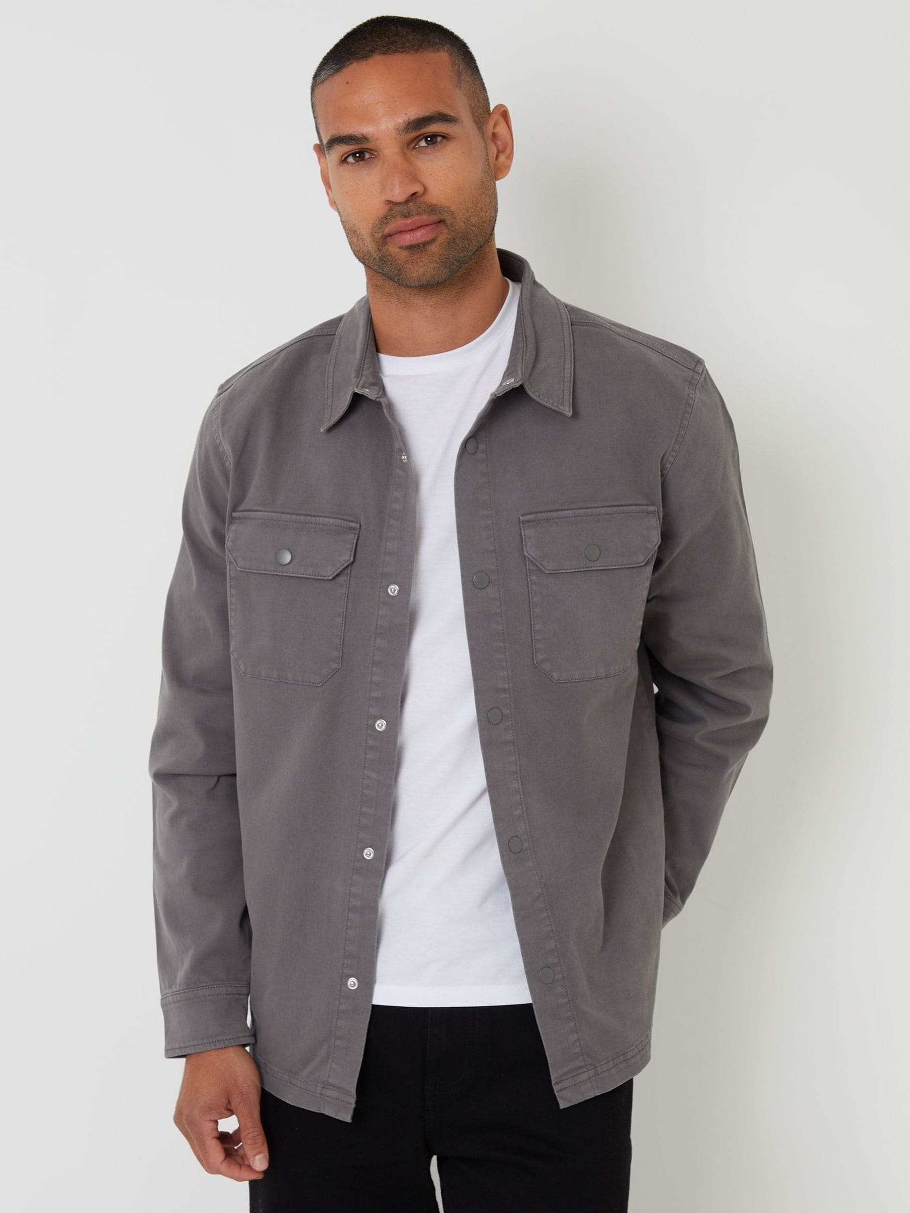 Grijs - Threadbare Snap Fastening Shacket