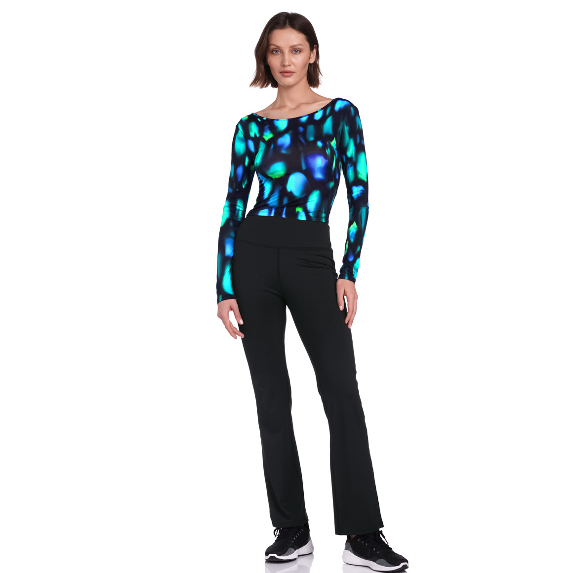 Gina Sports Damen Sport-Langarmshirt mit Allover-Print schwarz / blau / türkis